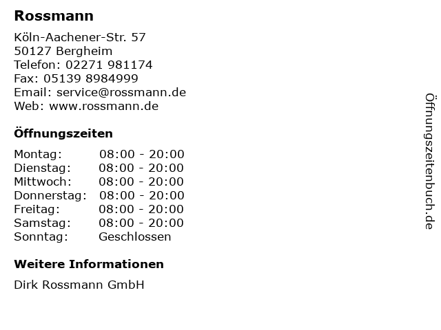 Rossmann in Bergheim: Adresse und Öffnungszeiten