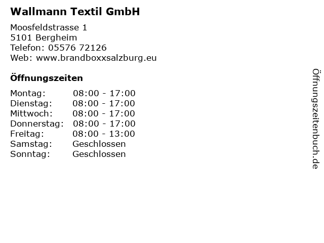 Wallmann Textil GmbH in Bergheim: Adresse und Öffnungszeiten
