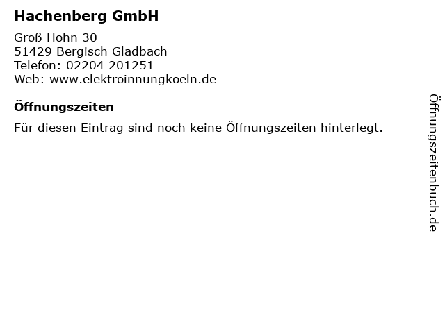 Hachenberg GmbH in Bergisch Gladbach: Adresse und Öffnungszeiten