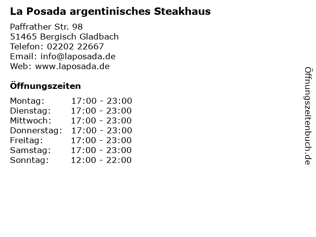 La Posada argentinisches Steakhaus in Bergisch Gladbach: Adresse und Öffnungszeiten