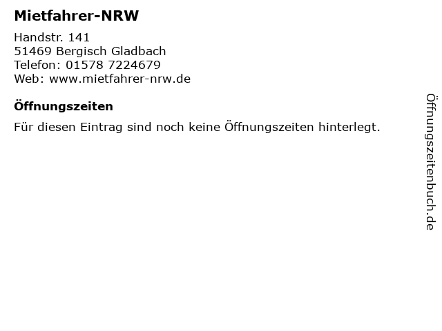 Mietfahrer-NRW in Bergisch Gladbach: Adresse und Öffnungszeiten