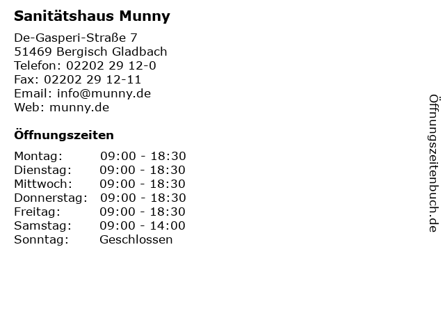 Sanitätshaus Munny in Bergisch Gladbach: Adresse und Öffnungszeiten