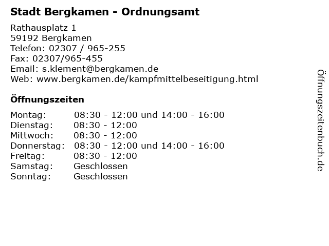 Stadt Bergkamen - Ordnungsamt in Bergkamen: Adresse und Öffnungszeiten