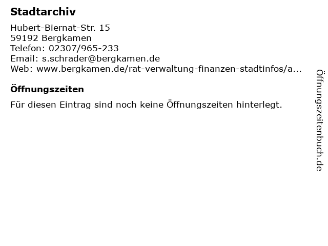 Stadtarchiv in Bergkamen: Adresse und Öffnungszeiten