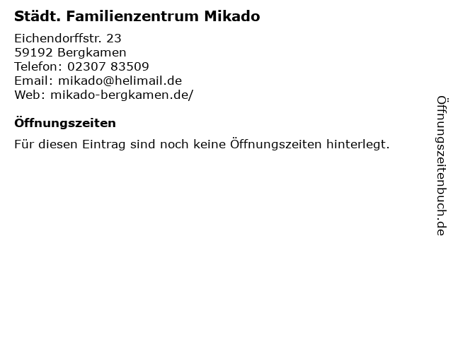 Städt. Familienzentrum Mikado in Bergkamen: Adresse und Öffnungszeiten