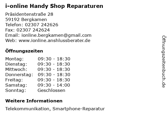 i-online Handy Shop Reparaturen in Bergkamen: Adresse und Öffnungszeiten