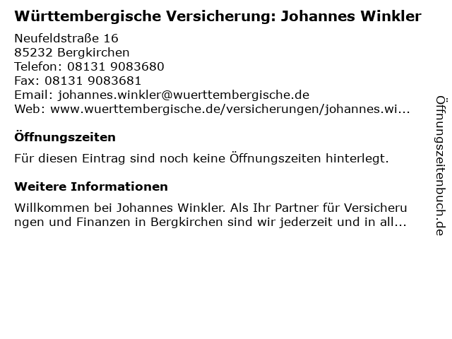 Württembergische Versicherung: Johannes Winkler in Bergkirchen: Adresse und Öffnungszeiten