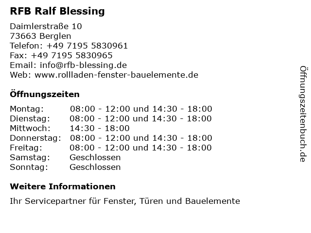 RFB Ralf Blessing in Berglen: Adresse und Öffnungszeiten