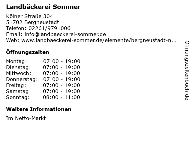 Landbäckerei Sommer in Bergneustadt: Adresse und Öffnungszeiten