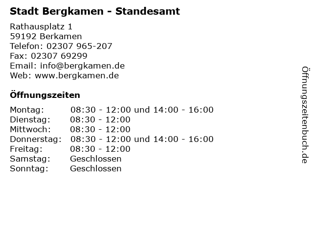 Stadt Bergkamen - Standesamt in Berkamen: Adresse und Öffnungszeiten