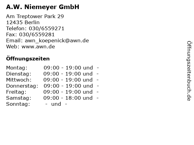 A.W. Niemeyer GmbH in Berlin: Adresse und Öffnungszeiten