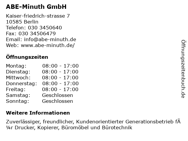 ABE-Minuth GmbH in Berlin: Adresse und Öffnungszeiten