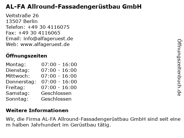 AL-FA Allround-Fassadengerüstbau GmbH in Berlin: Adresse und Öffnungszeiten