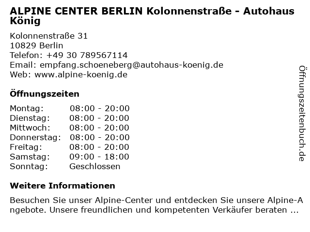 ALPINE CENTER BERLIN Kolonnenstraße - Autohaus König in Berlin: Adresse und Öffnungszeiten