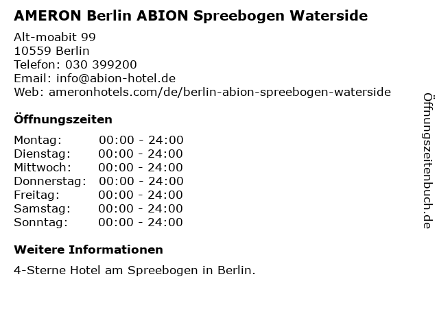 AMERON Hotel ABION Spreebogen Berlin in Berlin: Adresse und Öffnungszeiten