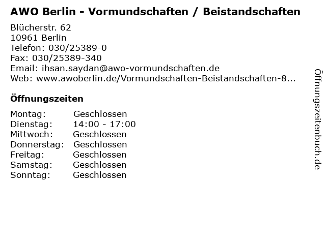 AWO Berlin - Vormundschaften / Beistandschaften in Berlin: Adresse und Öffnungszeiten
