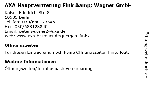 AXA Hauptvertretung Fink & Wagner GmbH in Berlin: Adresse und Öffnungszeiten