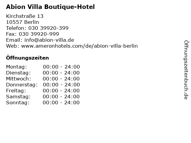 Abion Villa Boutique-Hotel in Berlin: Adresse und Öffnungszeiten