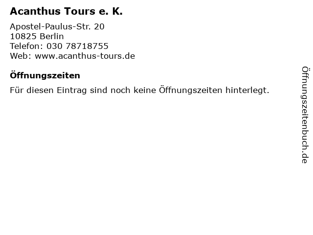Acanthus Tours e. K. in Berlin: Adresse und Öffnungszeiten
