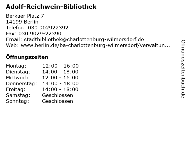 Adolf-Reichwein-Bibliothek in Berlin: Adresse und Öffnungszeiten