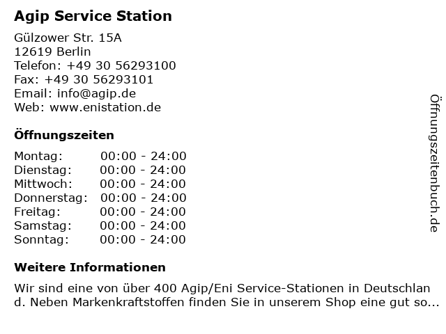 Agip Service Station in Berlin: Adresse und Öffnungszeiten