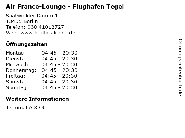 Air France-Lounge - Flughafen Tegel in Berlin: Adresse und Öffnungszeiten