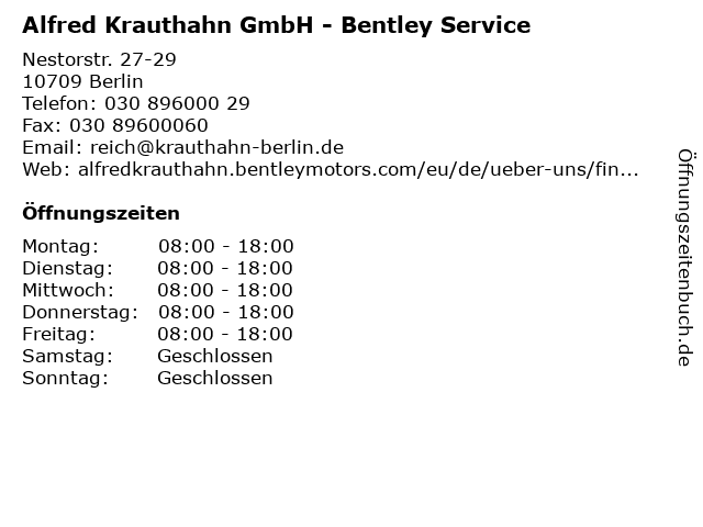 Alfred Krauthahn GmbH - Bentley Service in Berlin: Adresse und Öffnungszeiten
