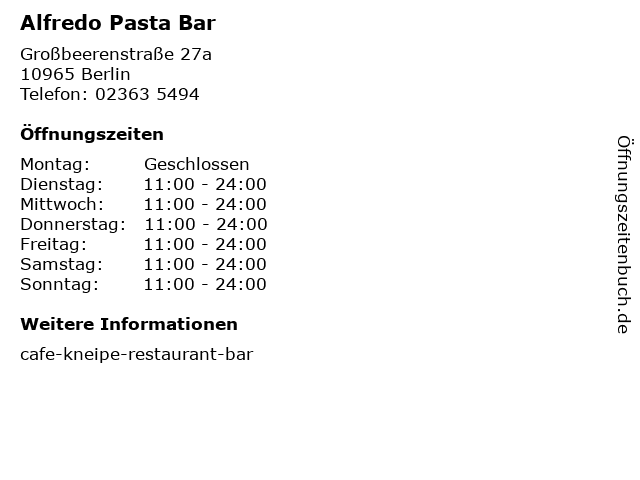 Alfredo Pasta Bar in Berlin: Adresse und Öffnungszeiten