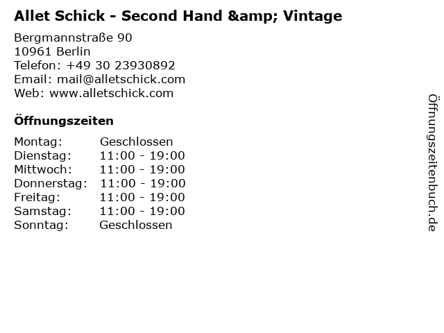 Allet Schick - Second Hand & Vintage in Berlin: Adresse und Öffnungszeiten