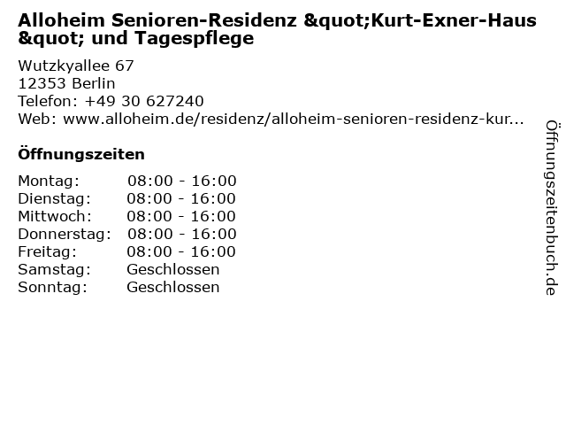 ᐅ Offnungszeiten Alloheim Senioren Residenz Kurt Exner Haus
