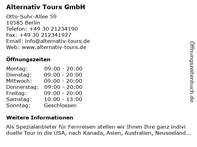 Alternativ Tours GmbH in Berlin: Adresse und Öffnungszeiten