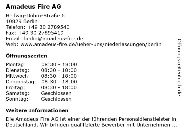 á… Offnungszeiten Amadeus Fire Ag Kurfurstendamm 21 In Berlin