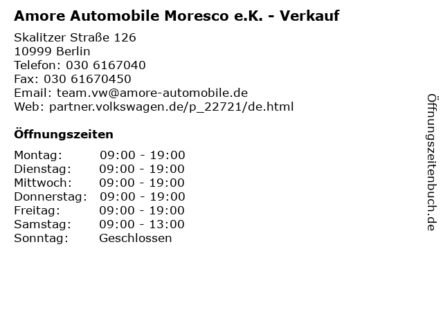 Amore Automobile Moresco e.K. - Verkauf in Berlin: Adresse und Öffnungszeiten
