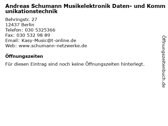 Andreas Schumann Musikelektronik Daten- und Kommunikationstechnik in Berlin: Adresse und Öffnungszeiten