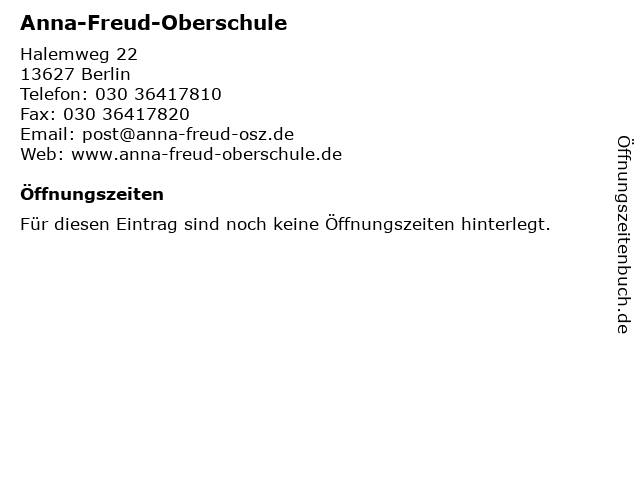 ᐅ Offnungszeiten Anna Freud Oberschule Halemweg 22 In Berlin
