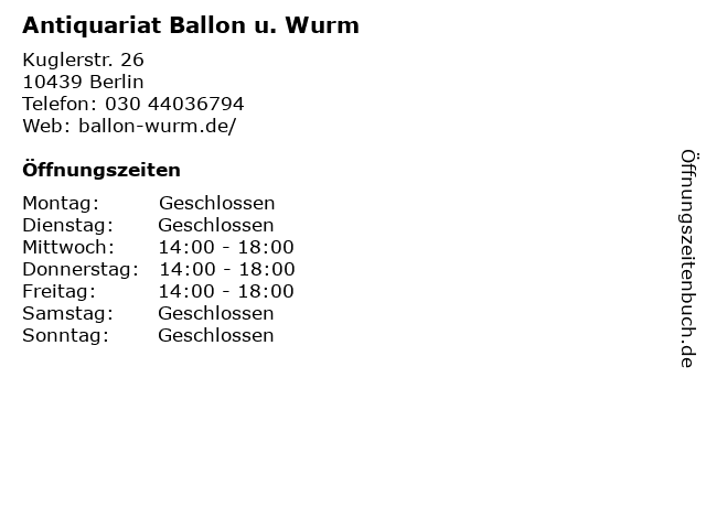 Antiquariat Ballon u. Wurm in Berlin: Adresse und Öffnungszeiten