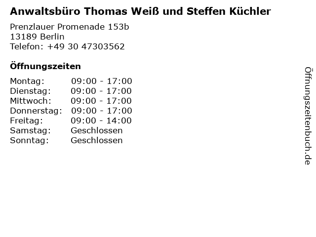 Anwaltsbüro Thomas Weiß und Steffen Küchler in Berlin: Adresse und Öffnungszeiten