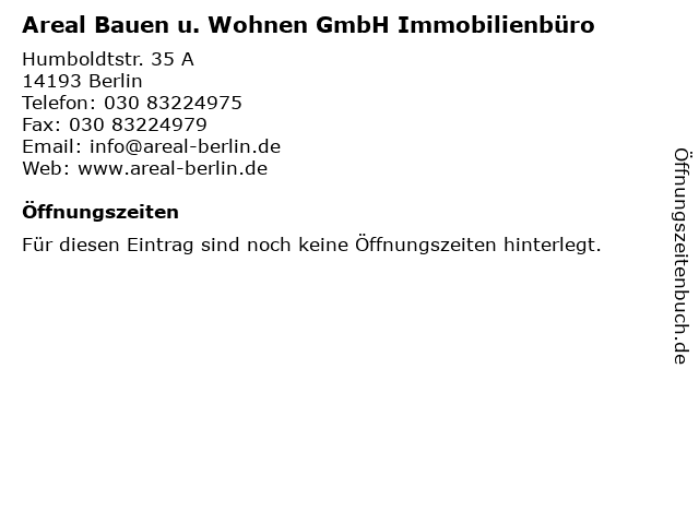 Areal Bauen u. Wohnen GmbH Immobilienbüro in Berlin: Adresse und Öffnungszeiten