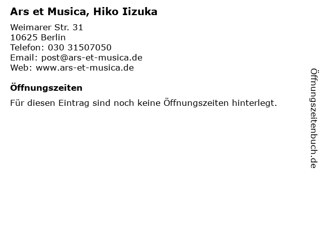 Ars et Musica, Hiko Iizuka in Berlin: Adresse und Öffnungszeiten