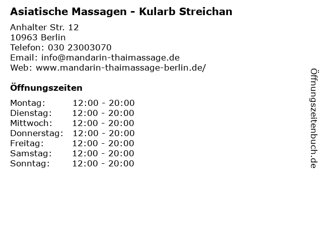 Asiatische Massagen - Kularb Streichan in Berlin: Adresse und Öffnungszeiten