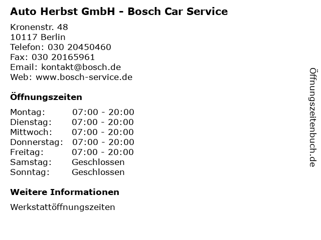 Auto Herbst GmbH - Bosch Car Service in Berlin: Adresse und Öffnungszeiten