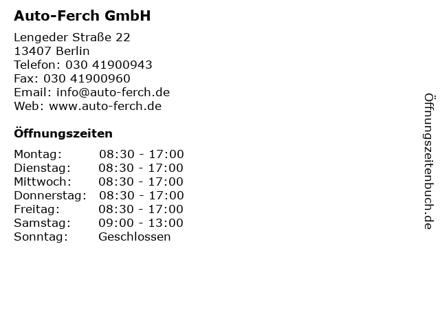 Auto-Ferch GmbH in Berlin: Adresse und Öffnungszeiten