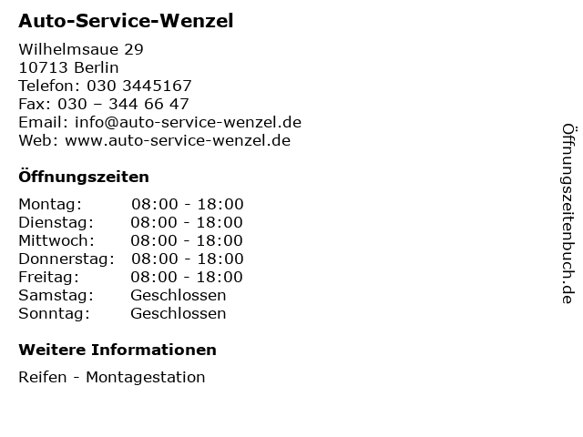 Auto-Service-Wenzel in Berlin: Adresse und Öffnungszeiten