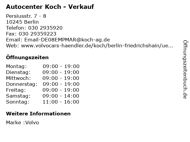 Autocenter Koch - Verkauf in Berlin: Adresse und Öffnungszeiten