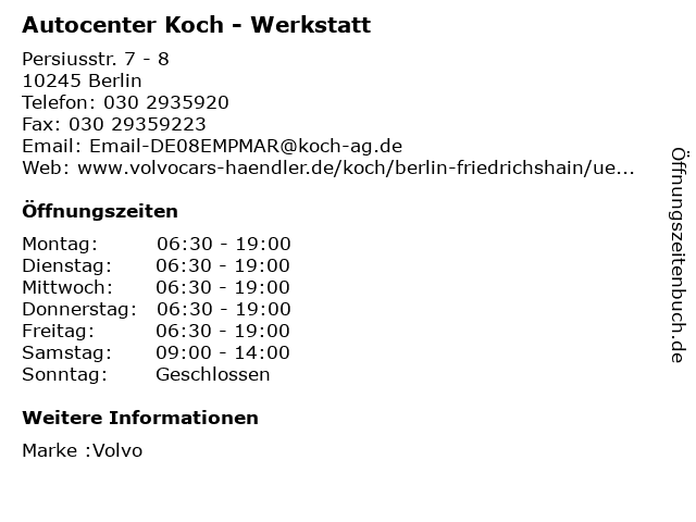 Autocenter Koch - Werkstatt in Berlin: Adresse und Öffnungszeiten