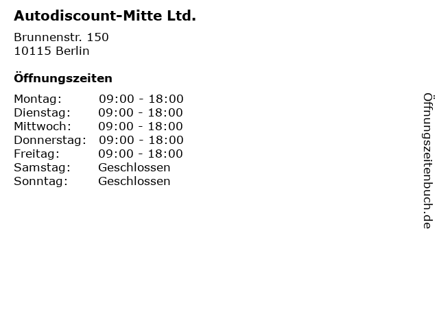 Autodiscount-Mitte Ltd. in Berlin: Adresse und Öffnungszeiten