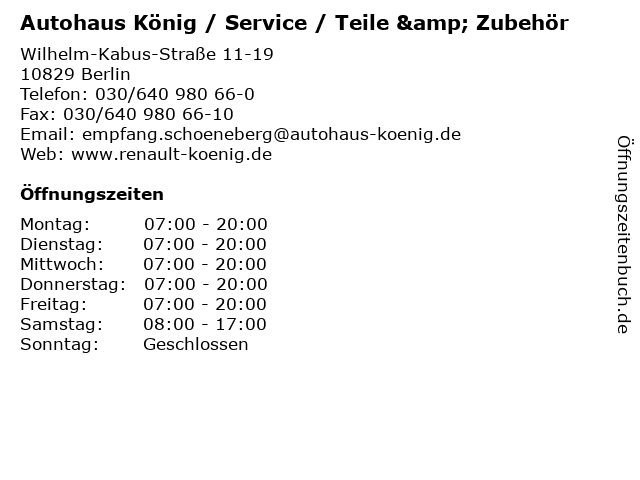 Autohaus König / Service / Teile & Zubehör in Berlin: Adresse und Öffnungszeiten