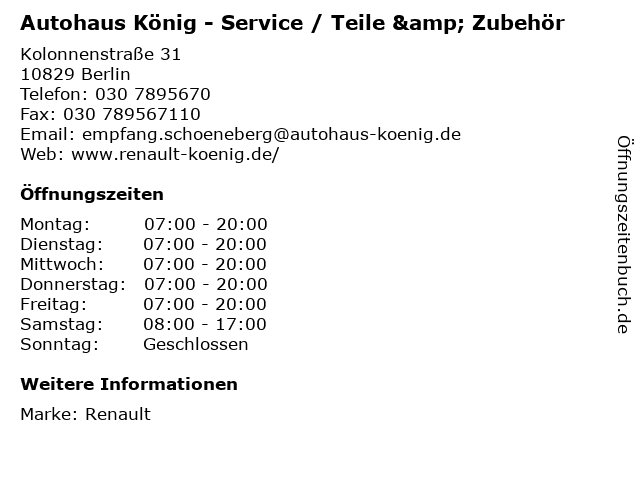 Autohaus König - Service / Teile & Zubehör in Berlin: Adresse und Öffnungszeiten