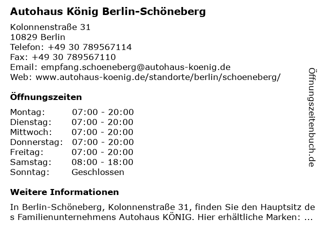 Autohaus König Berlin-Schöneberg in Berlin: Adresse und Öffnungszeiten