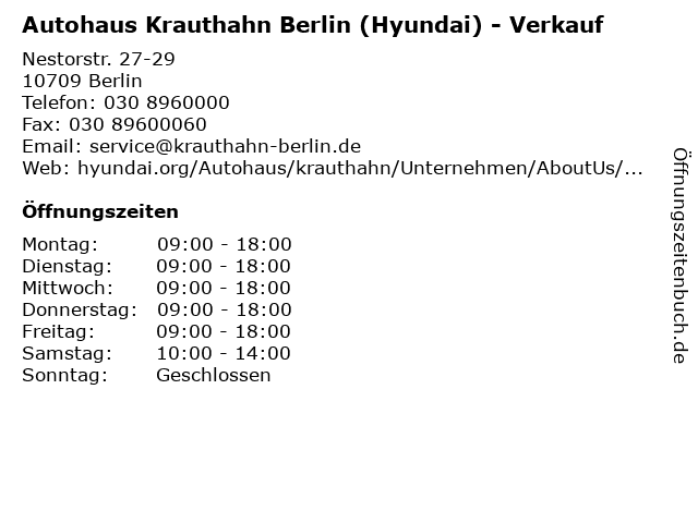 Autohaus Krauthahn Berlin (Hyundai) - Verkauf in Berlin: Adresse und Öffnungszeiten